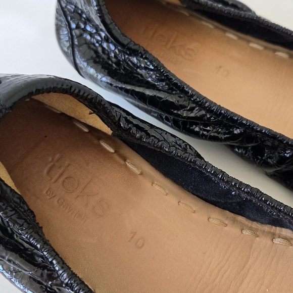 TIEKS Obsidian Shiny Patent Leather Black Ballet Flats Shoes size 10 - Picture 8 of 16